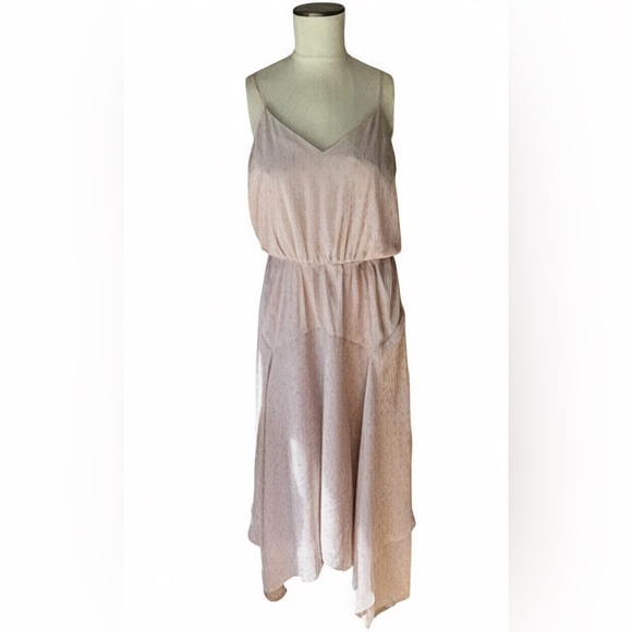 Express Blush Pink Gold Metallic Detail Flowy Y2K Retro Maxi Slip Dress Size M - Picture 1 of 8